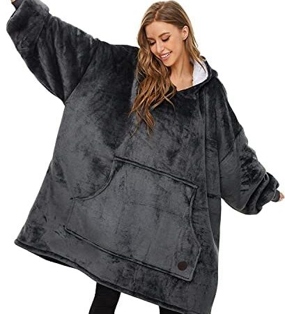 THREE POODLE Wearable Blanket Hoodie, Oversized Sherpa Blanket Hoodie Sweatshirt for Adults Women Men Kids, Extremely Cozy, Warm, Soft and Fuzzy Hoodie Blanket