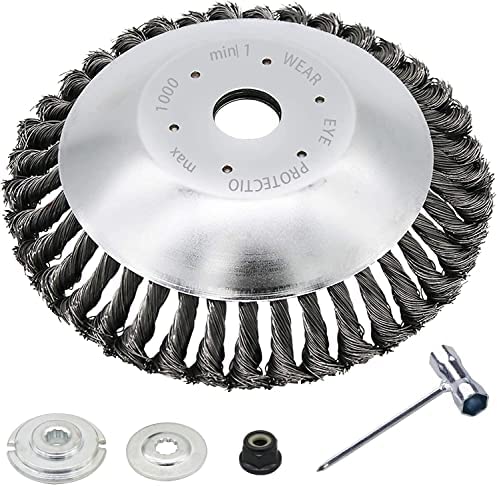 Cokacot 8inch Rotary Steel Wire Trimmer Head Upgraded Unbreakable Brush Cutter Blades with 0.5mm Flexible Steel Wire & Universal Adapters for 1" Arbor Lawnmowers to Remove Weed Grass Rust Moss