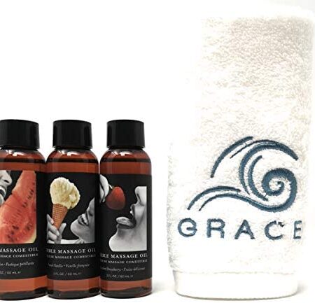Grace & Earthly Body Edible Massage Oil Set | 2 oz. Each Bottle & 12" X 12" Towel (Summer Fresh)