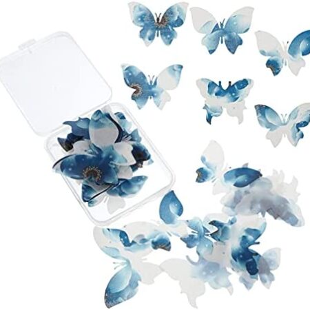 NUOBESTY 50Pcs Edible Butterfly Cupcake Toppers Wafer Paper Butterflies Cake Toppers Cake Dessert Figurine Decorating Icing Cake Topper for Wedding Birthday Food Decoration Blue